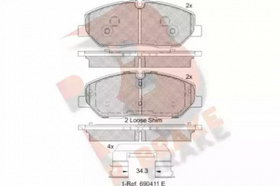 R BRAKE rb2268204 -  Комплект тормозных колодок, дисковый тормоз